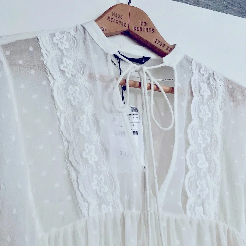 (Sold) Zara Dotted Mesh Blouse with Lace - Picture 5 of 7